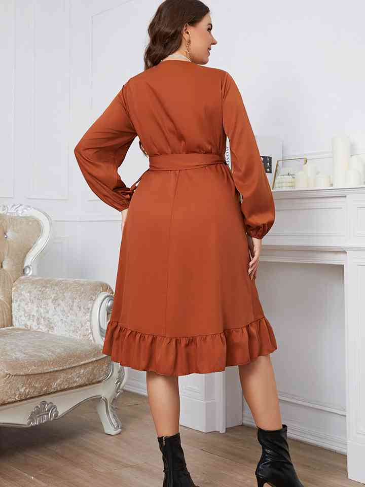 Plus Size Surplice Neck Tie Waist Dress |1mrk.com