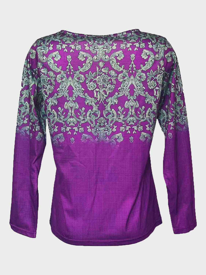 Printed Notched Long Sleeve T-Shirt | 1mrk.com