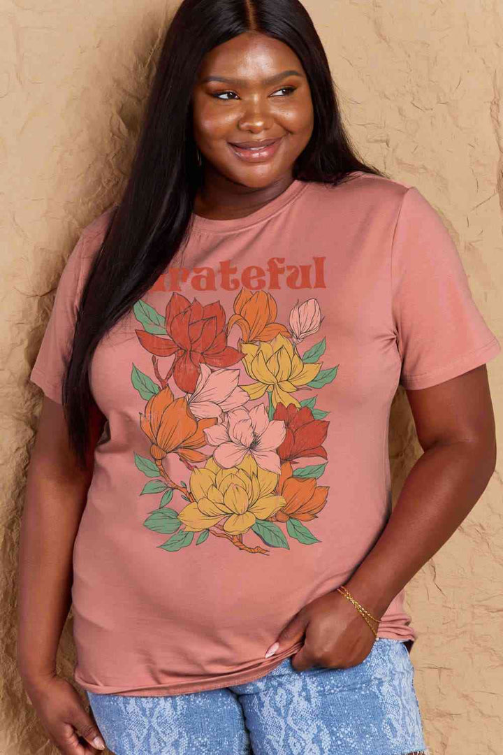 Simply Love Full Size GRATEFUL Flower Graphic Cotton T-Shirt | 1mrk.com