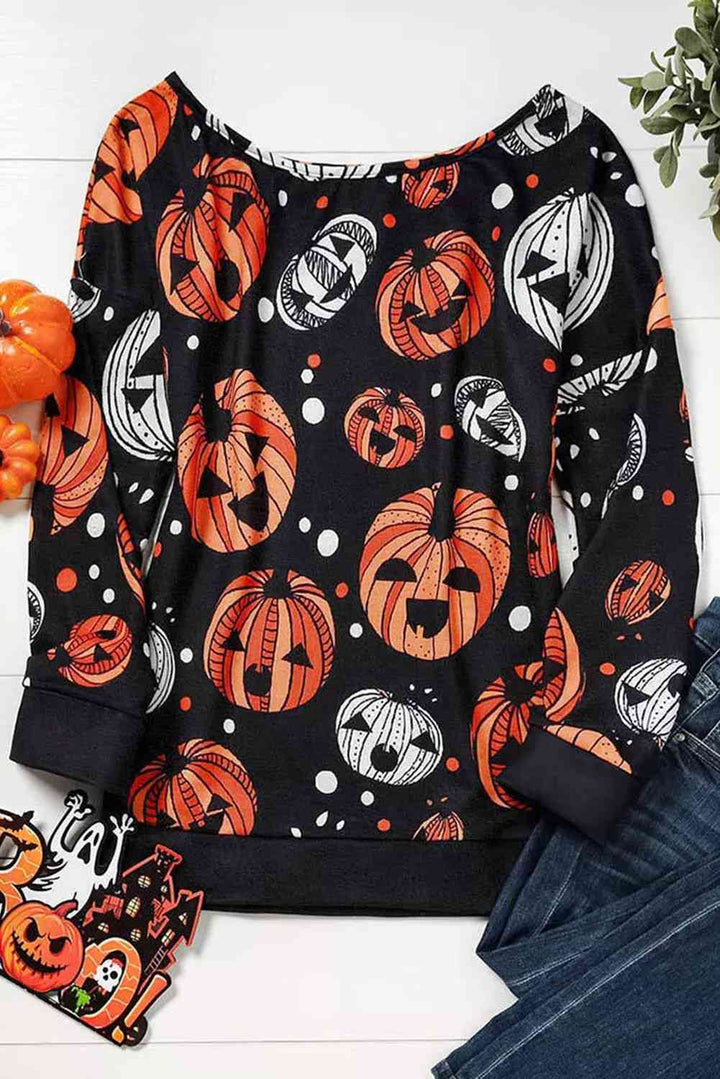 One Shoulder Jack-O'-Lantern Graphic Sweatshirt |1mrk.com