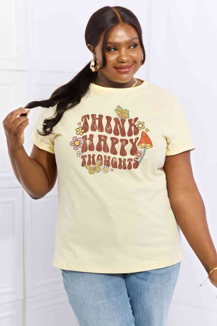 Simply Love Full Size THINK HAPPY THOUGHTS Graphic Cotton Tee | 1mrk.com