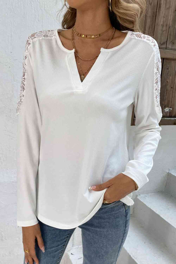 Spliced Lace Notched Neck Top | 1mrk.com