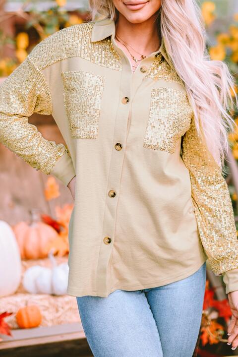 Sequin Long Sleeve Shirt |1mrk.com