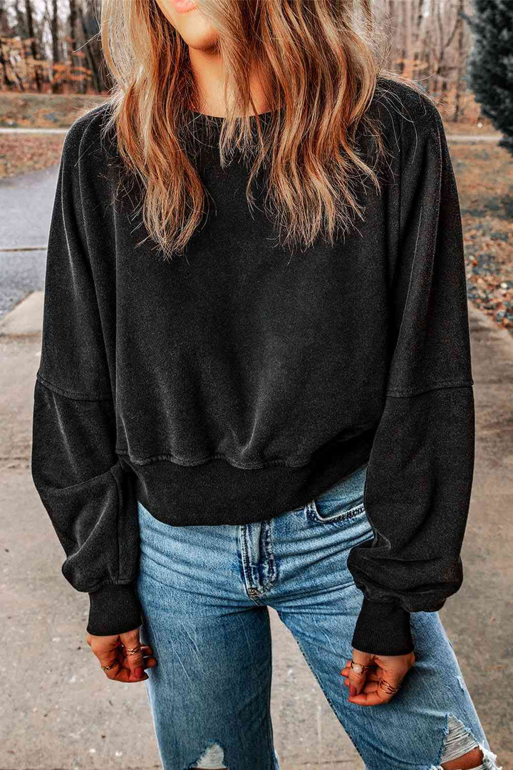 Double Take Round Neck Open Back Sweatshirt |1mrk.com