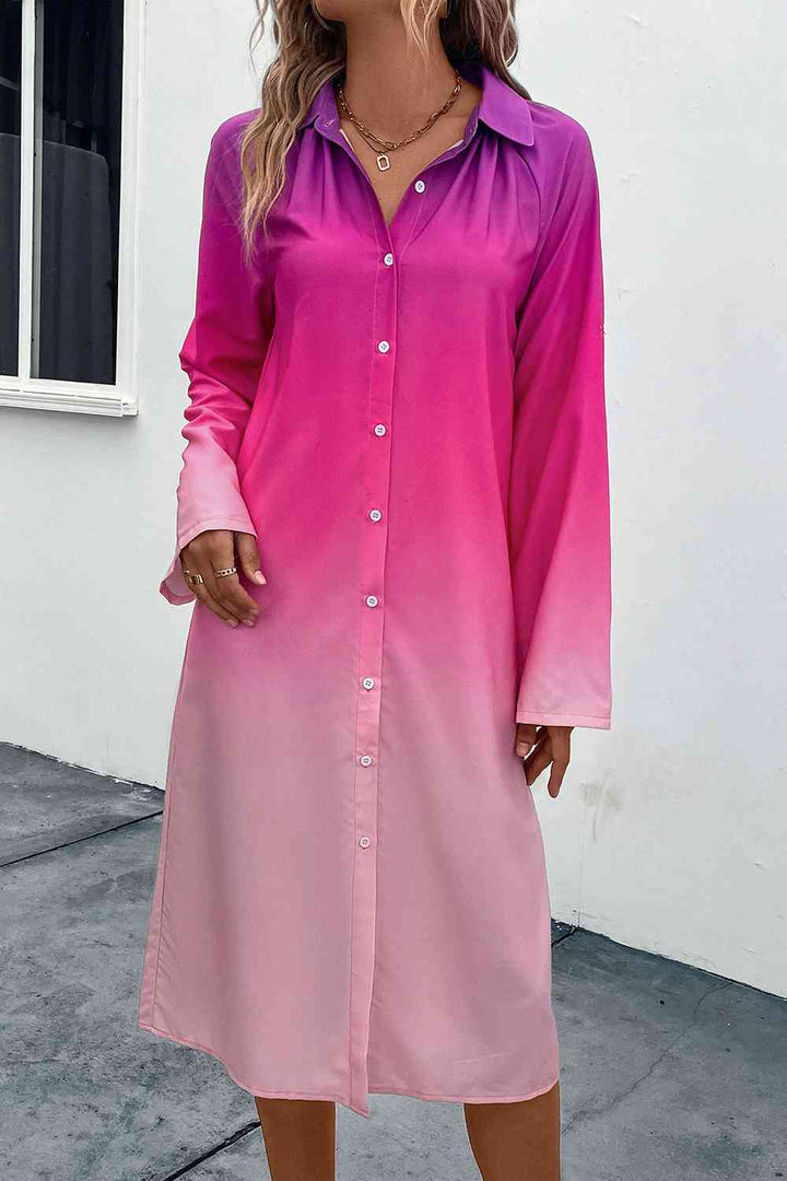 Gradient Long Sleeve Shirt Dress |1mrk.com