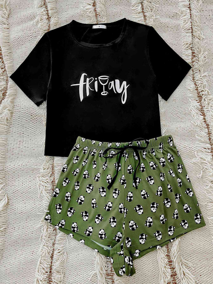 Graphic Tee and Panda Print Shorts Lounge Set | 1mrk.com