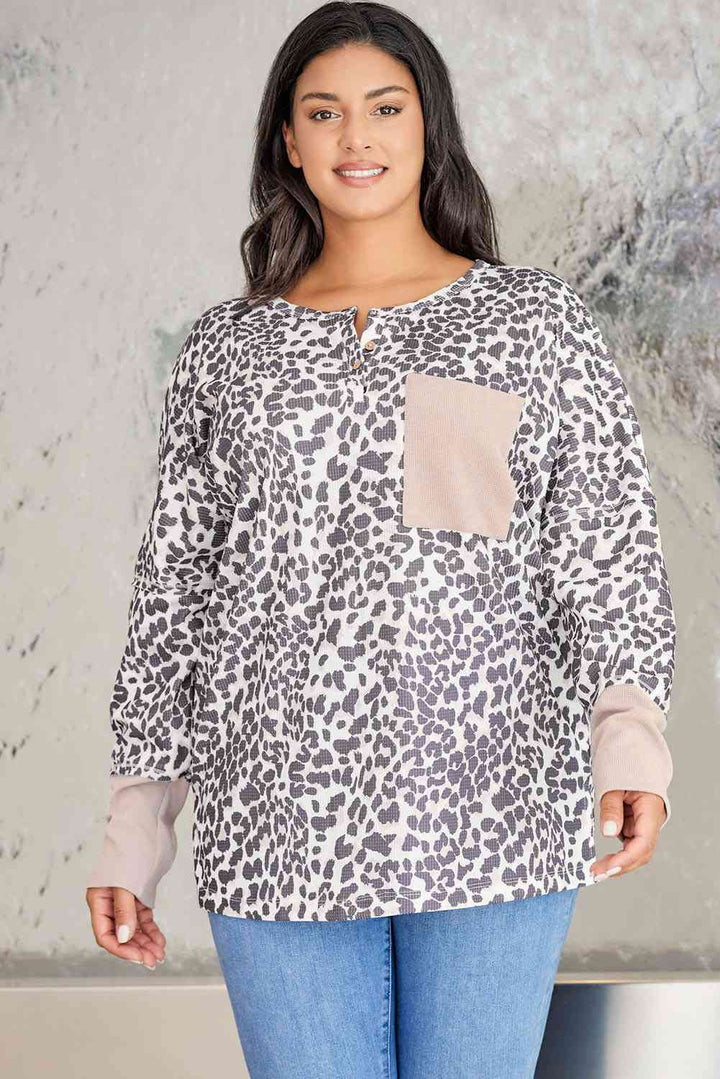 Plus Size Leopard Print Long Sleeve Sweatshirt |1mrk.com