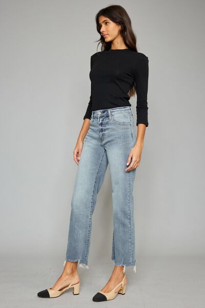 Kancan High Waist Raw Hem Cropped Wide Leg Jeans |1mrk.com