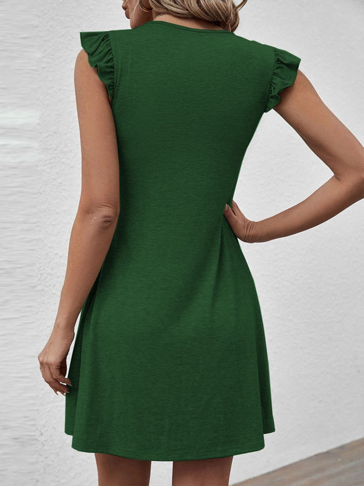 Ruffled V-Neck Cap Sleeve Dress | Trendsi