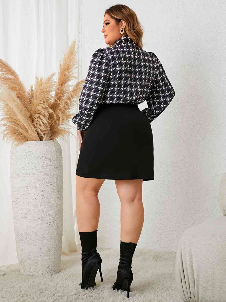 Plus Size Tie Neck Long Sleeve Mini Dress |1mrk.com