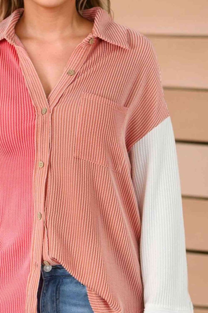 Colorblock Drop Shoulder Shirt with Pocket |1mrk.com