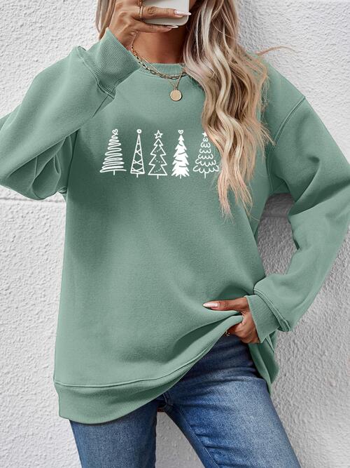 Christmas Tree Graphic Drop Shoulder Sweatshirt |1mrk.com