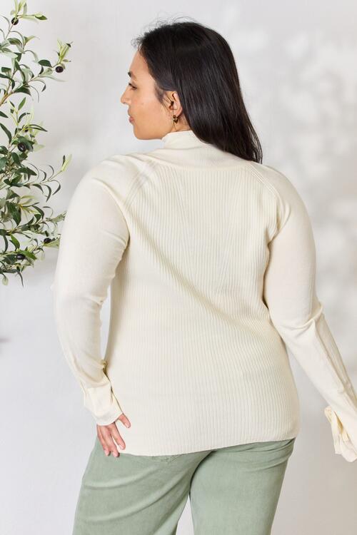 Heimish Full Size Ribbed Bow Detail Long Sleeve Turtleneck Knit Top |1mrk.com