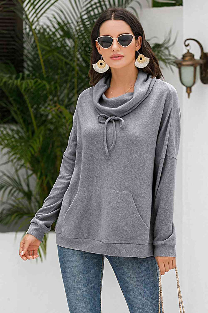 Cowl Neck Drop Shoulder Sweatshirt |1mrk.com