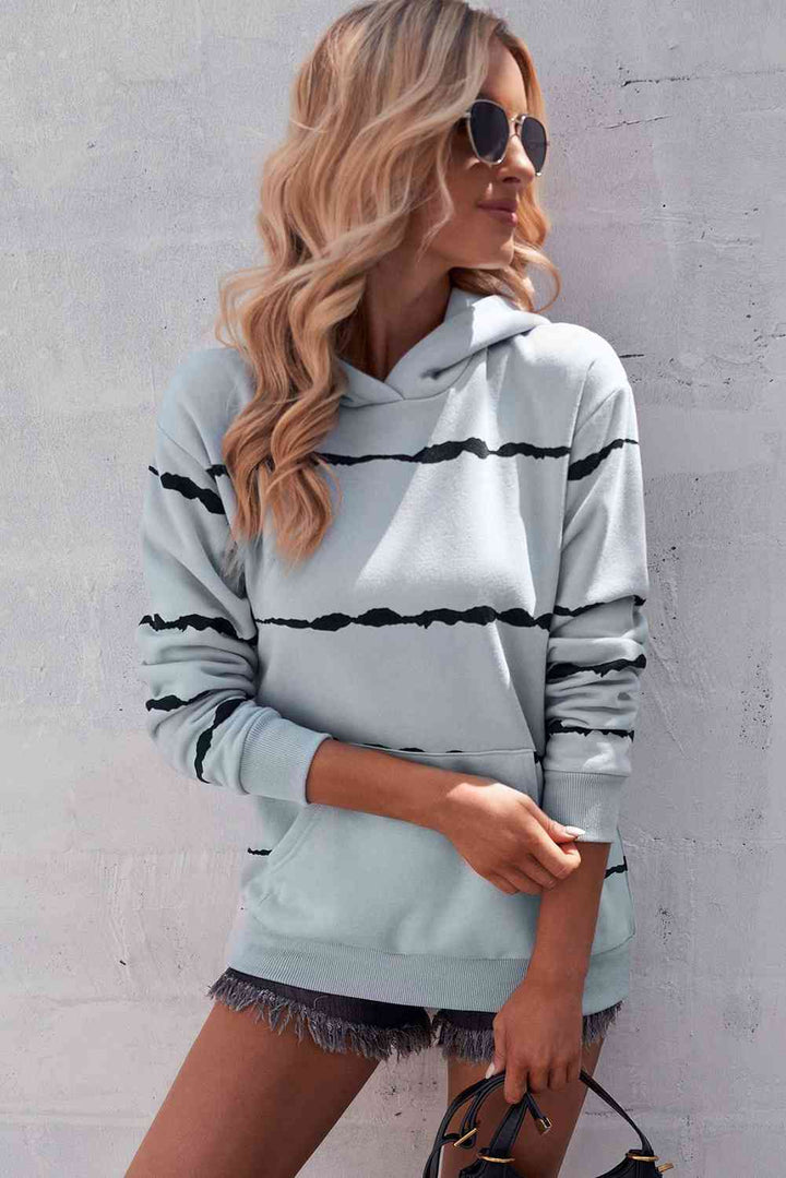 Striped Drop Shoulder Hoodie with Kangaroo Pocket | 1mrk.com