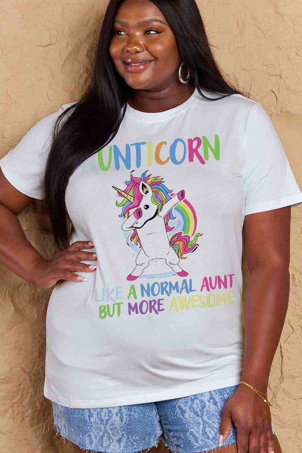 Simply Love Full Size AUNTICORN LIKE A NORMAL AUNT BUT MORE AWESOME Graphic Cotton Tee | 1mrk.com