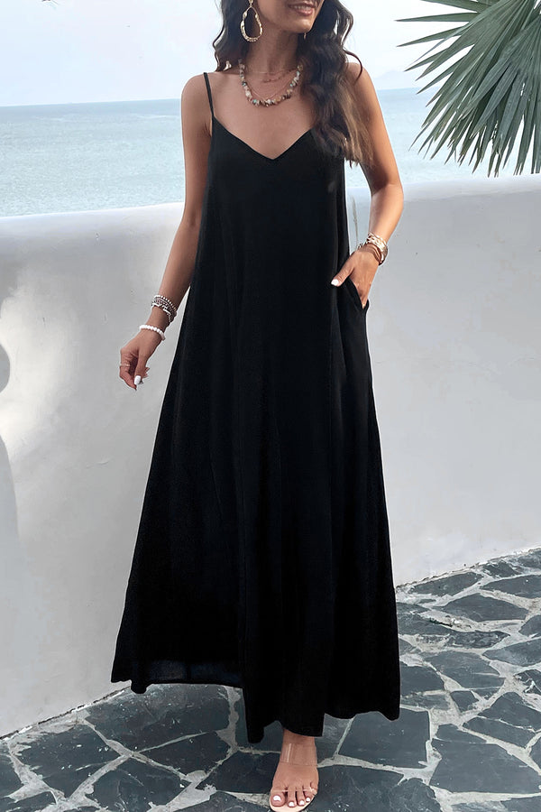 Backless Maxi Cami Dress with Pockets | Trendsi