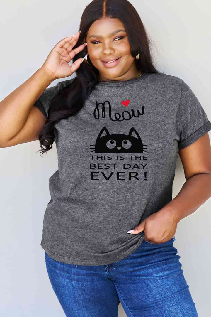 Simply Love Full Size MEOW THIS IS THE BEST DAY EVER! Graphic Cotton T-Shirt | 1mrk.com