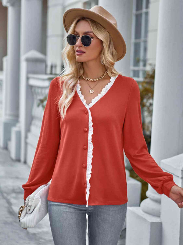 Lace Trim Button Down Top | 1mrk.com