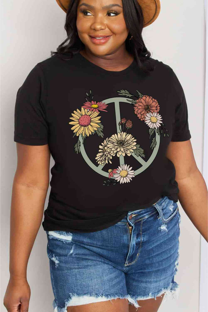 Simply Love Full Size Flower Graphic Cotton Tee | 1mrk.com