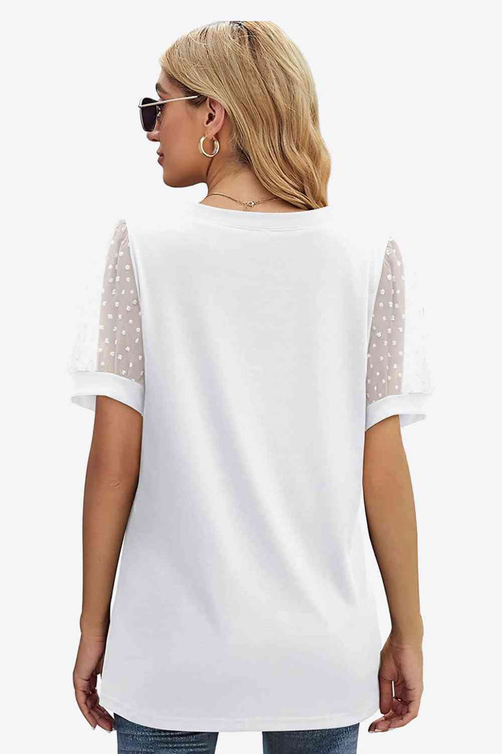 Swiss Dot Puff Sleeve V-Neck Tee | 1mrk.com