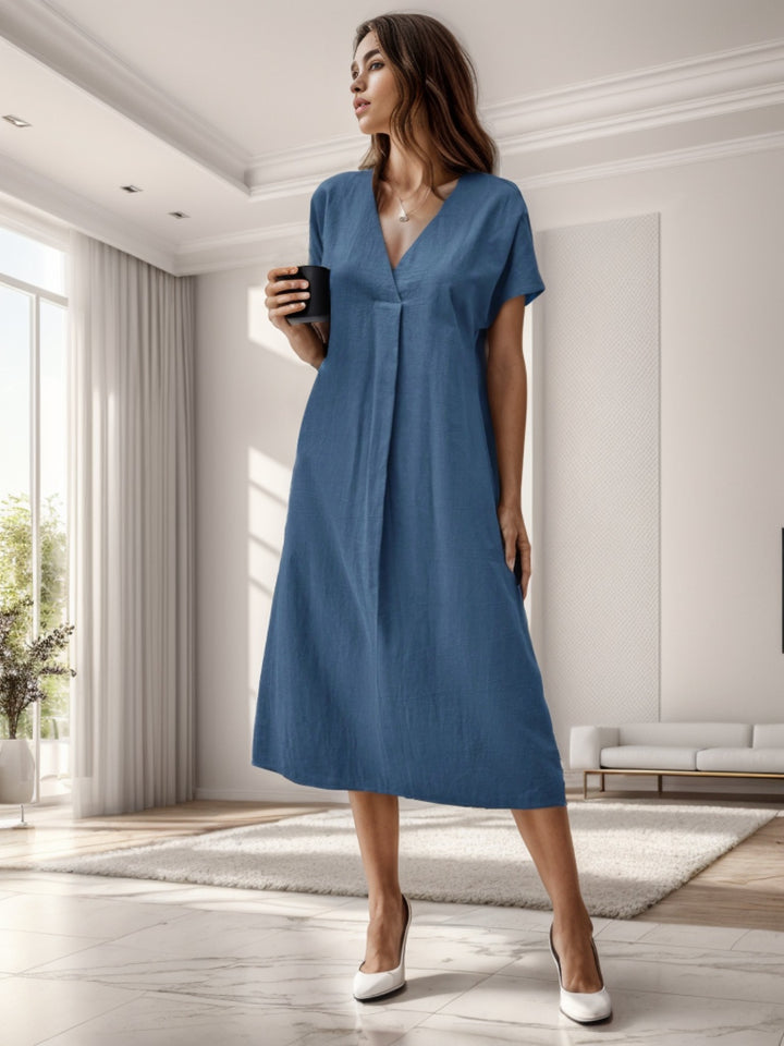 Surplice Short Sleeve Midi Dress | Trendsi