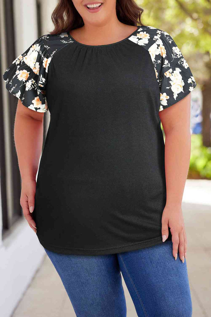 Plus Size Floral Spliced Tee Shirt | 1mrk.com