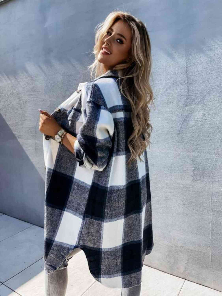 Plaid Collared Neck Longline Shirt |1mrk.com