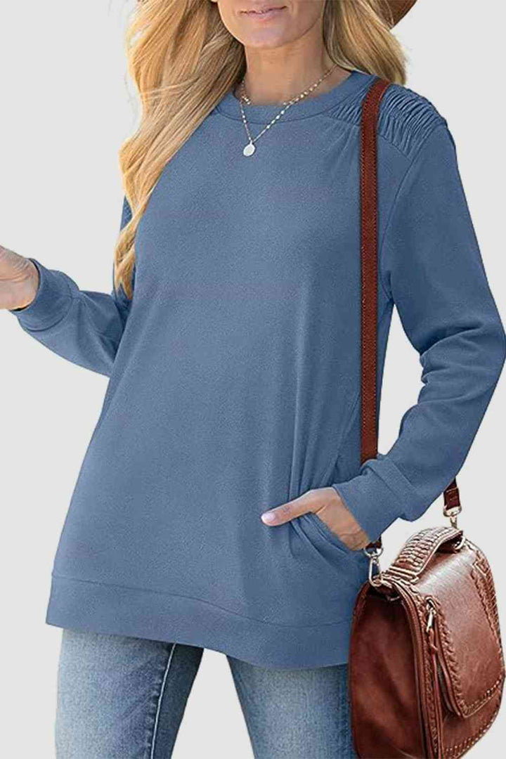 Ruched Round Neck Sweatshirt | 1mrk.com