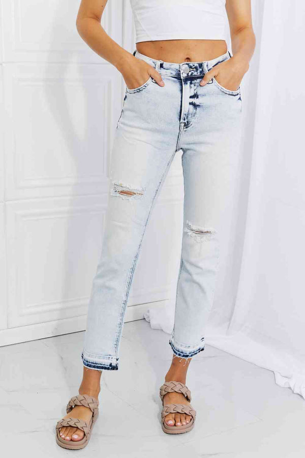 RISEN Full Size Camille Acid Wash Crop Straight Jeans | 1mrk.com