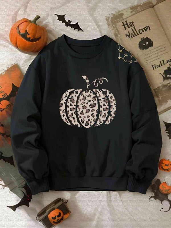 Pumpkin Graphic Round Neck Sweatshirt |1mrk.com