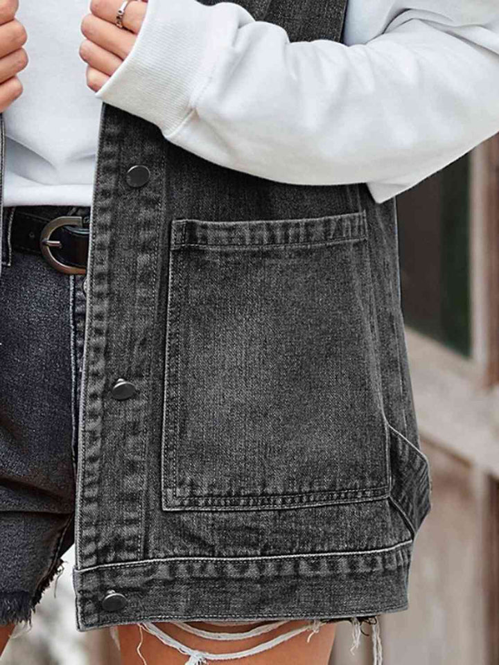 Button Up Sleeveless Denim Jacket with Pockets |1mrk.com