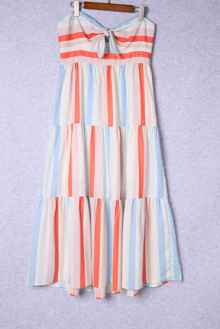 Striped Strapless Sweetheart Neck Dress |1mrk.com