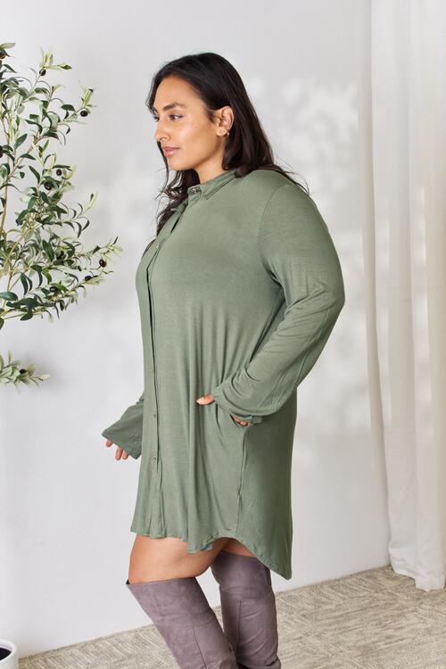 Celeste Full Size Button Down Shirt Dress | 1mrk.com