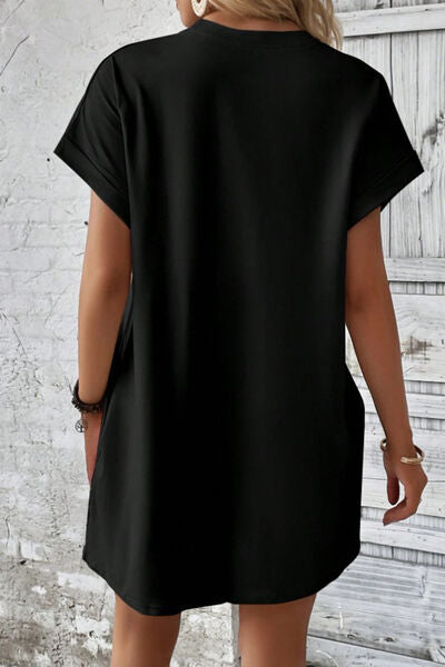 Pocketed Round Neck Short Sleeve Dress |1mrk.com