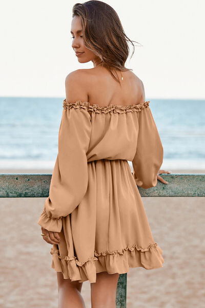 Frill Off-Shoulder Flounce Sleeve Dress |1mrk.com