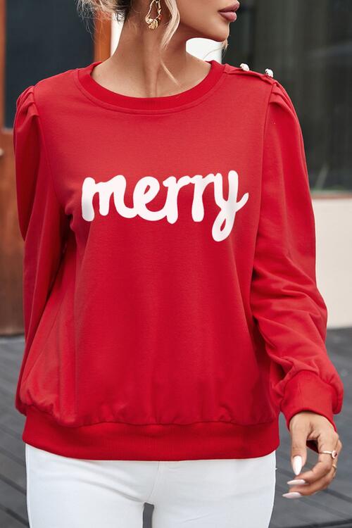 MERRY Ruff Sleeve Buttoned Sweatshirt |1mrk.com