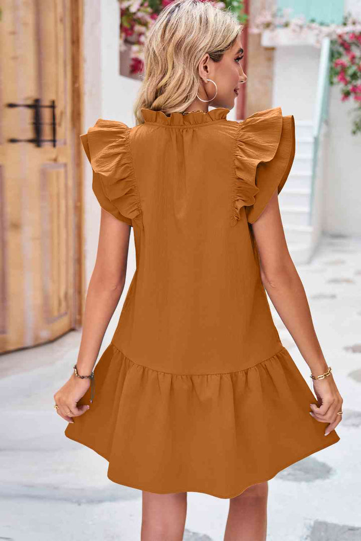 Tie Neck Ruffle Hem Dress |1mrk.com