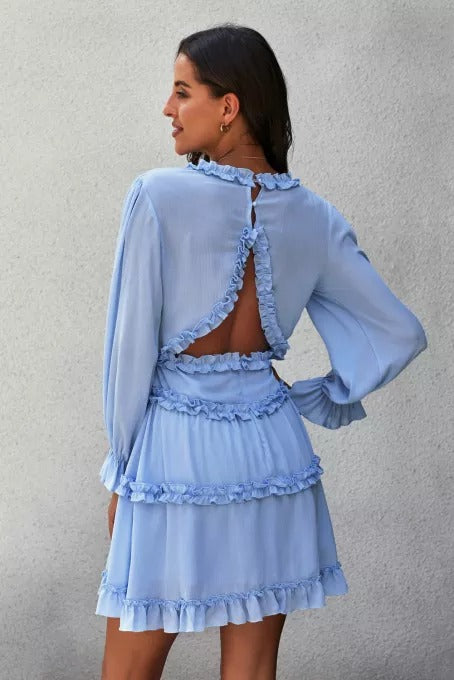 Ruffle Detailing Open Back Dress |1mrk.com