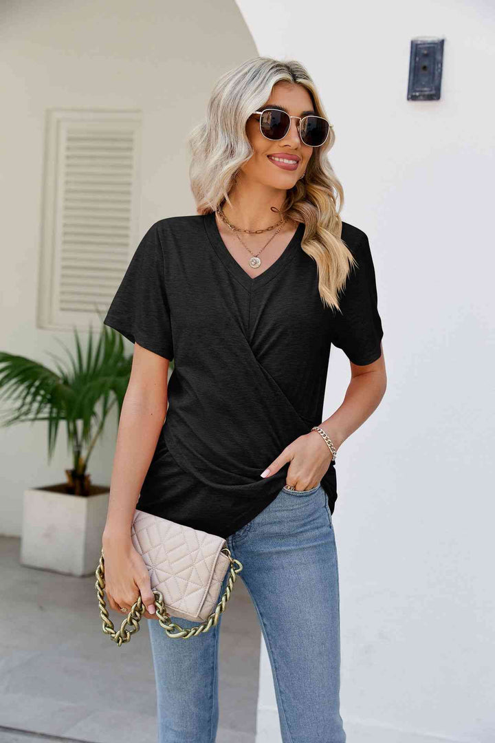 V-Neck Crisscross Short Sleeve Tee | 1mrk.com