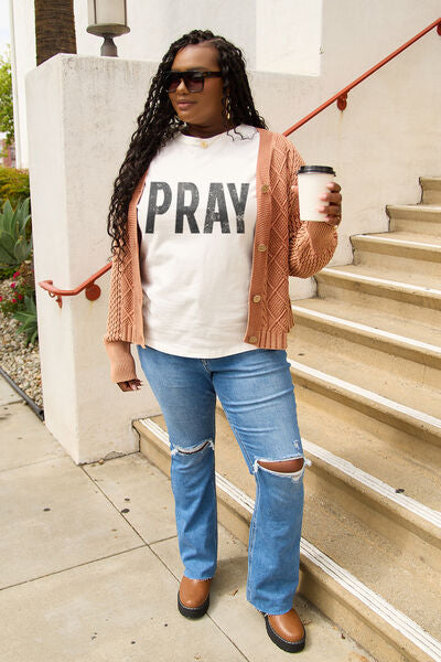 Simply Love Full Size PRAY Round Neck T-Shirt | Trendsi