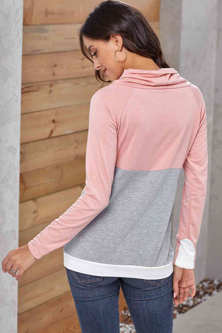 Color Block Raglan Sleeve Drawstring Sweatshirt |1mrk.com