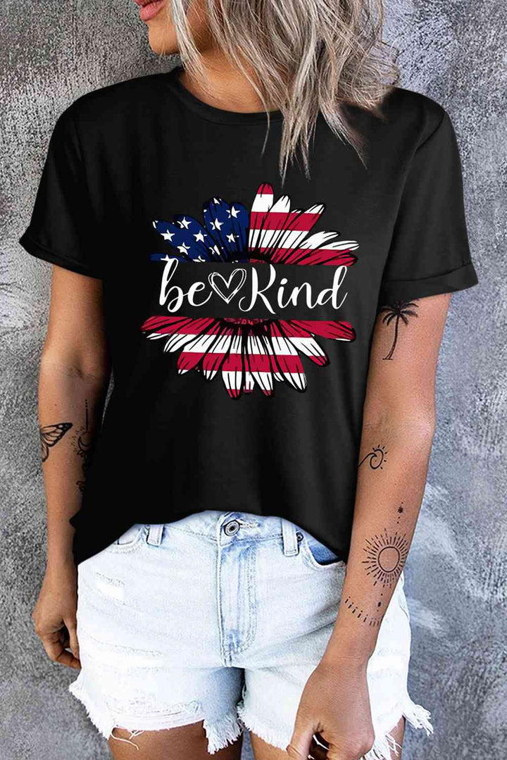 BE KIND US Flag Graphic Round Neck Tee | 1mrk.com