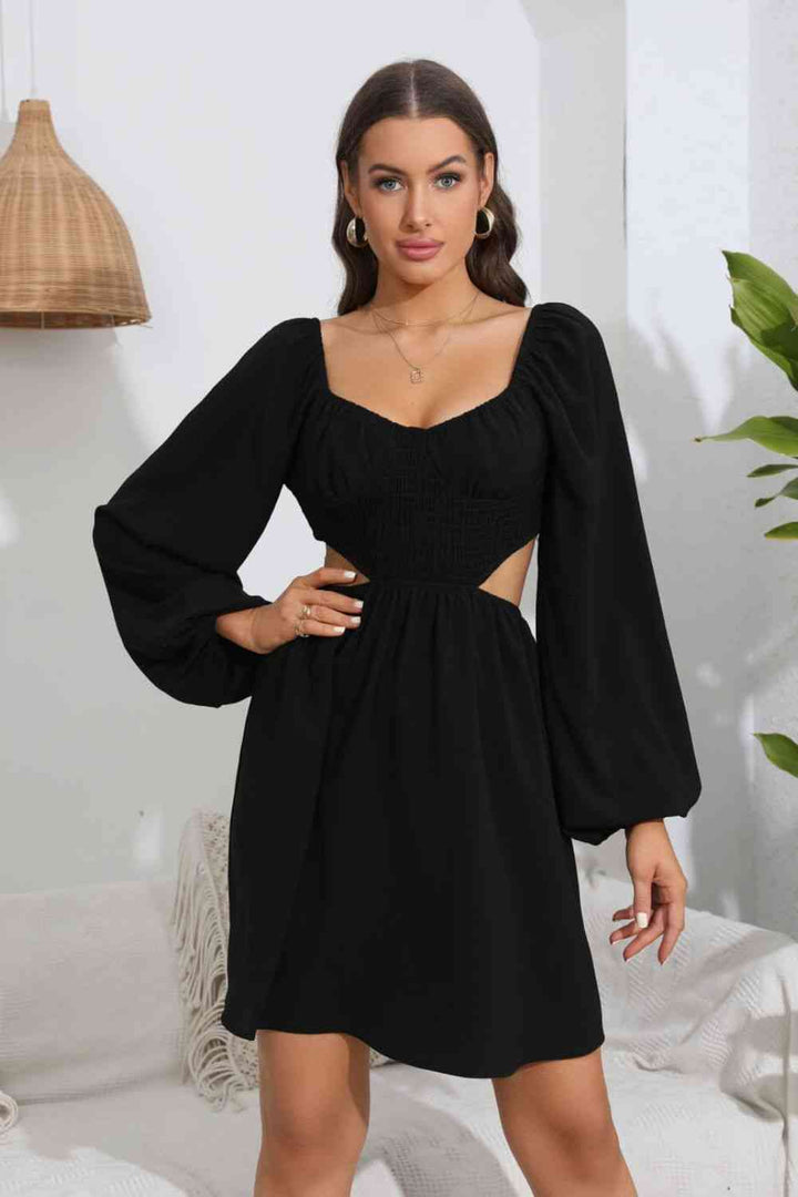 Cutout Long Balloon Sleeve Dress |1mrk.com