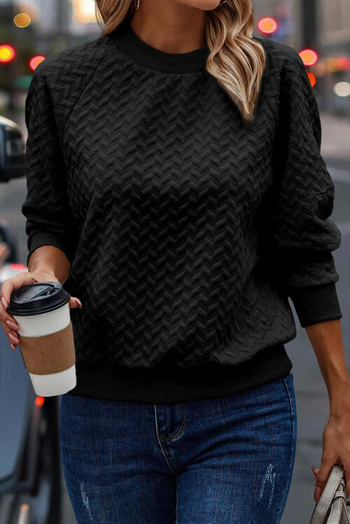 Texture Round Neck Long Sleeve Sweatshirt |1mrk.com