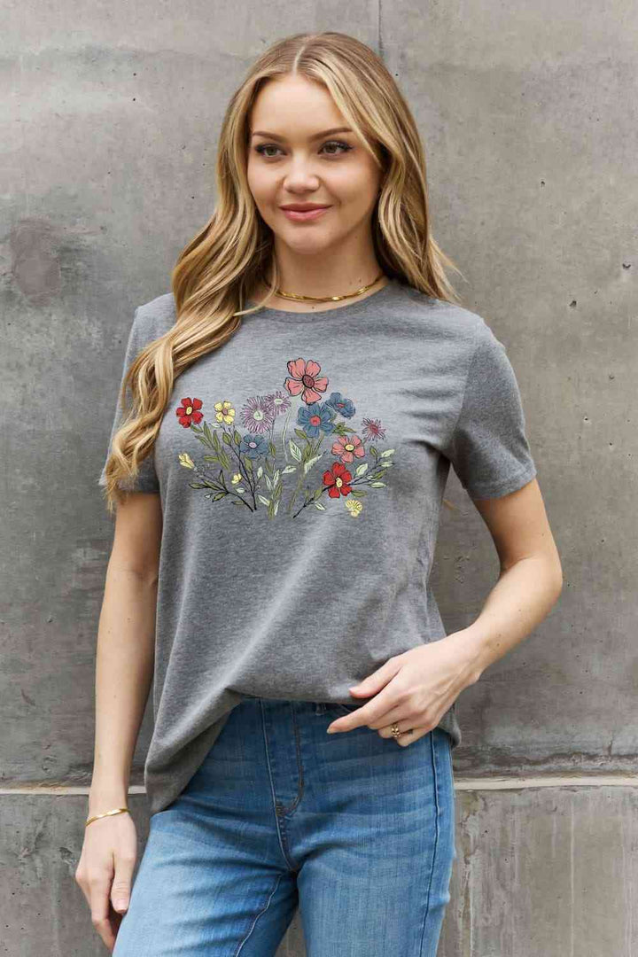 Simply Love Simply Love Full Size Flower Graphic Cotton Tee | 1mrk.com