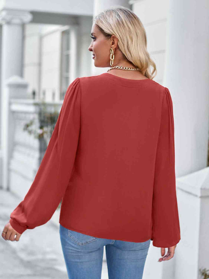 Notched Neck Puff Sleeve Blouse | 1mrk.com