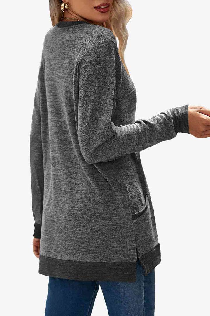 Heathered Slit Top with Pockets | 1mrk.com