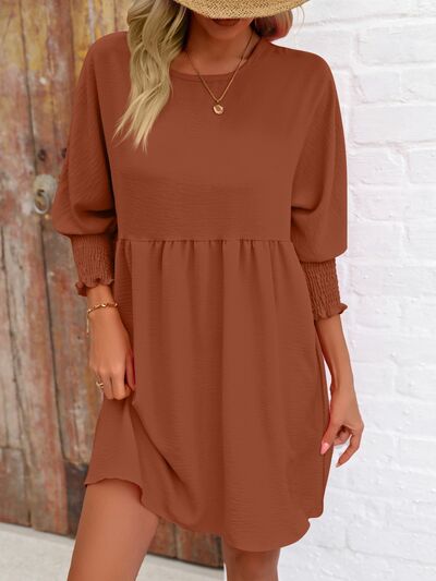 Round Neck Lantern Sleeve Mini Dress |1mrk.com