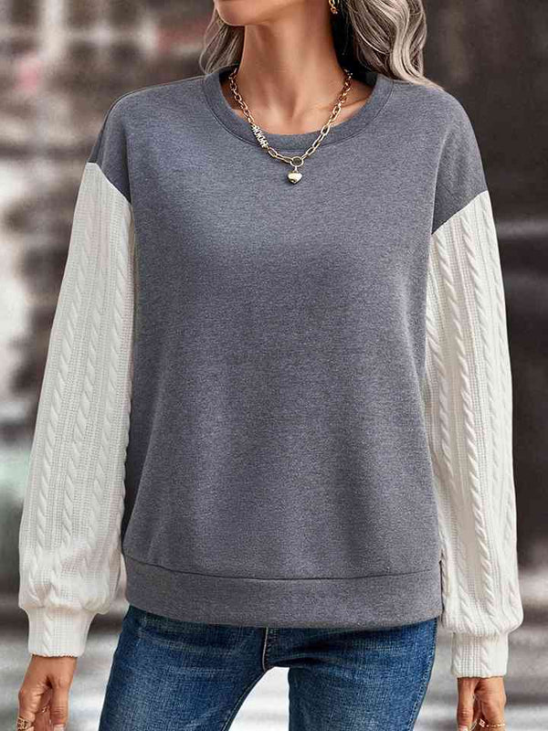 Contrast Round Neck Drop Shoulder Sweatshirt | 1mrk.com